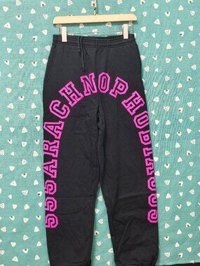 Sp5der Black Hot‑Pink Graphic Sweatpants